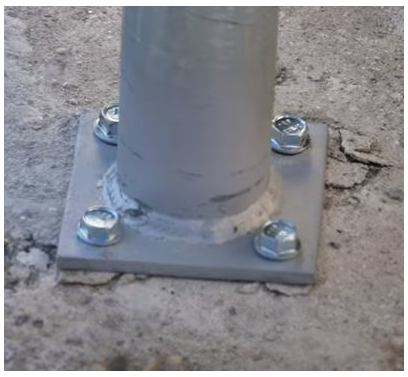 Plated Post For Concrete Mounted Vinyl Fence - 2 3/8" SS-40 Post Welded to  4X4 base plate