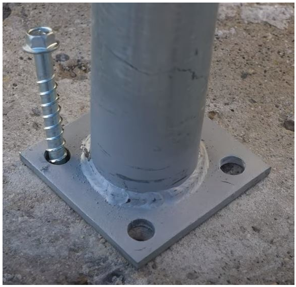Plated Post For Concrete Mounted Vinyl Fence - 2 3/8" SS-40 Post Welded to  4X4 base plate