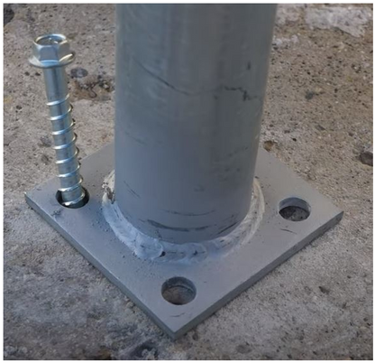 Plated Post For Concrete Mounted Vinyl Fence - 2 3/8" SS-40 Post Welded to  4X4 base plate