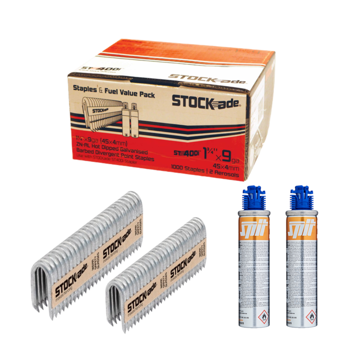 1 3/4" STOCK-ADE ST400i BARBED STAPLES / BOX WITH FUEL PACK